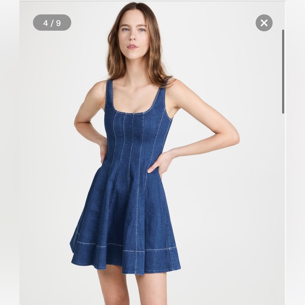 STAUD Wells Fit & Flare Denim Mini Dress In Medium Wash Size 00